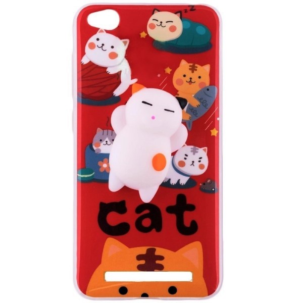 Husa Anti-Stres Red Jelly, SQUISHY 3D White Cat. Xiaomi Redmi 4a